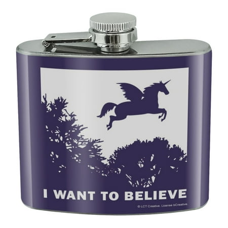 

I Want to Believe Unicorn UFO Funny Humor Stainless Steel 5oz Hip Drink Kidney Flask