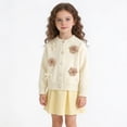 thumbnail image 6 of Girls Knitted Cardigan Crew Neck Long Sleeve Button Down Sweater Cute Soft Comfy Outwear With Bow & Floral (3 Years, Beige), 6 of 9