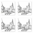 thumbnail image 1 of Cityscape Coaster Set of 4, Street Cafe in Old City Houses Buildings Tree Alleyway Medieval Castle Landscape, Square Hardboard Gloss Coasters, Standard Size, Black White, by Ambesonne, 1 of 2