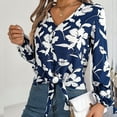 thumbnail image 4 of OBEEII Women Blouses Fall Causal Loose Fit Tops Fashion V Neck Floral Printed Shirts Business T Shirts Tie Front Chiffon Shirt for Women, 4 of 6