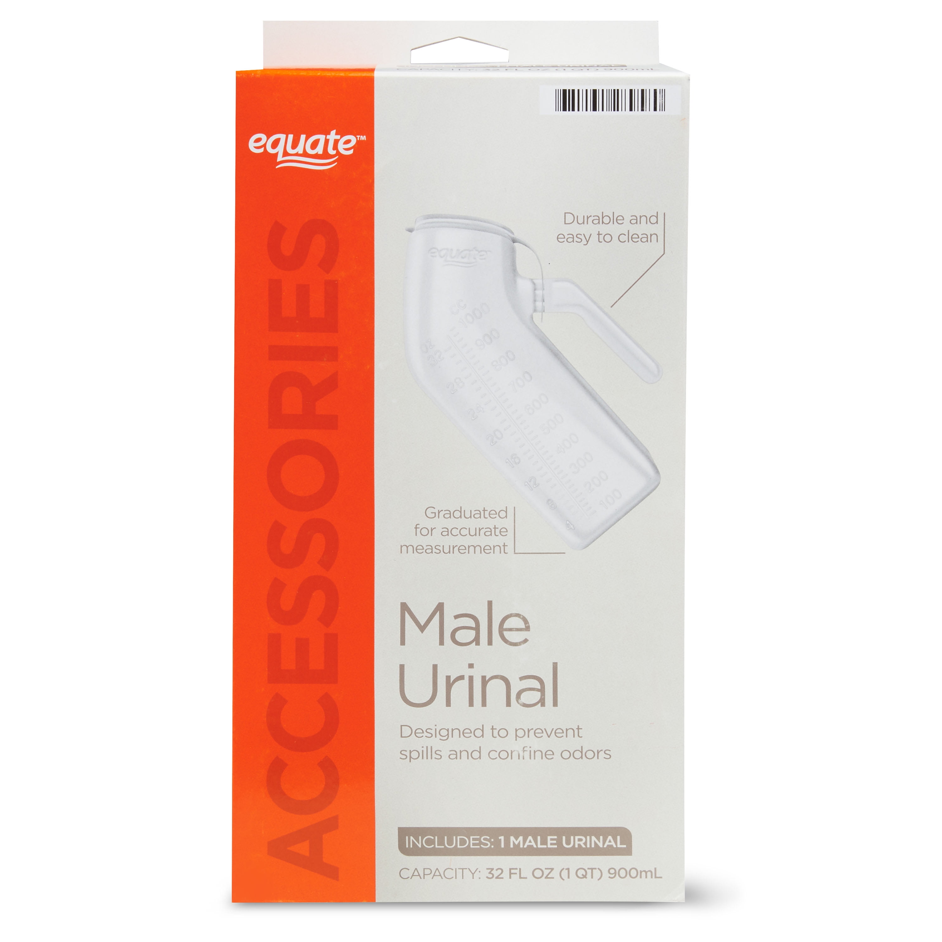 Equate Male Urinal, Urine Bottle with Spill Proof Lid with Graduated