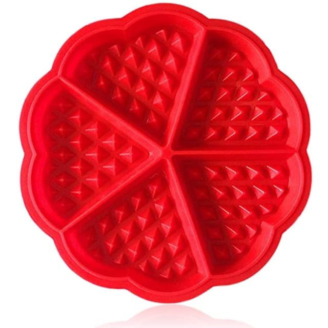 Molde para hacer gofres, molde de silicona para hacer gofres y panqueques, molde antiadherente para muffins en forma de corazón, ideal para recetas de desayuno y gofres Slimming World, color rojo