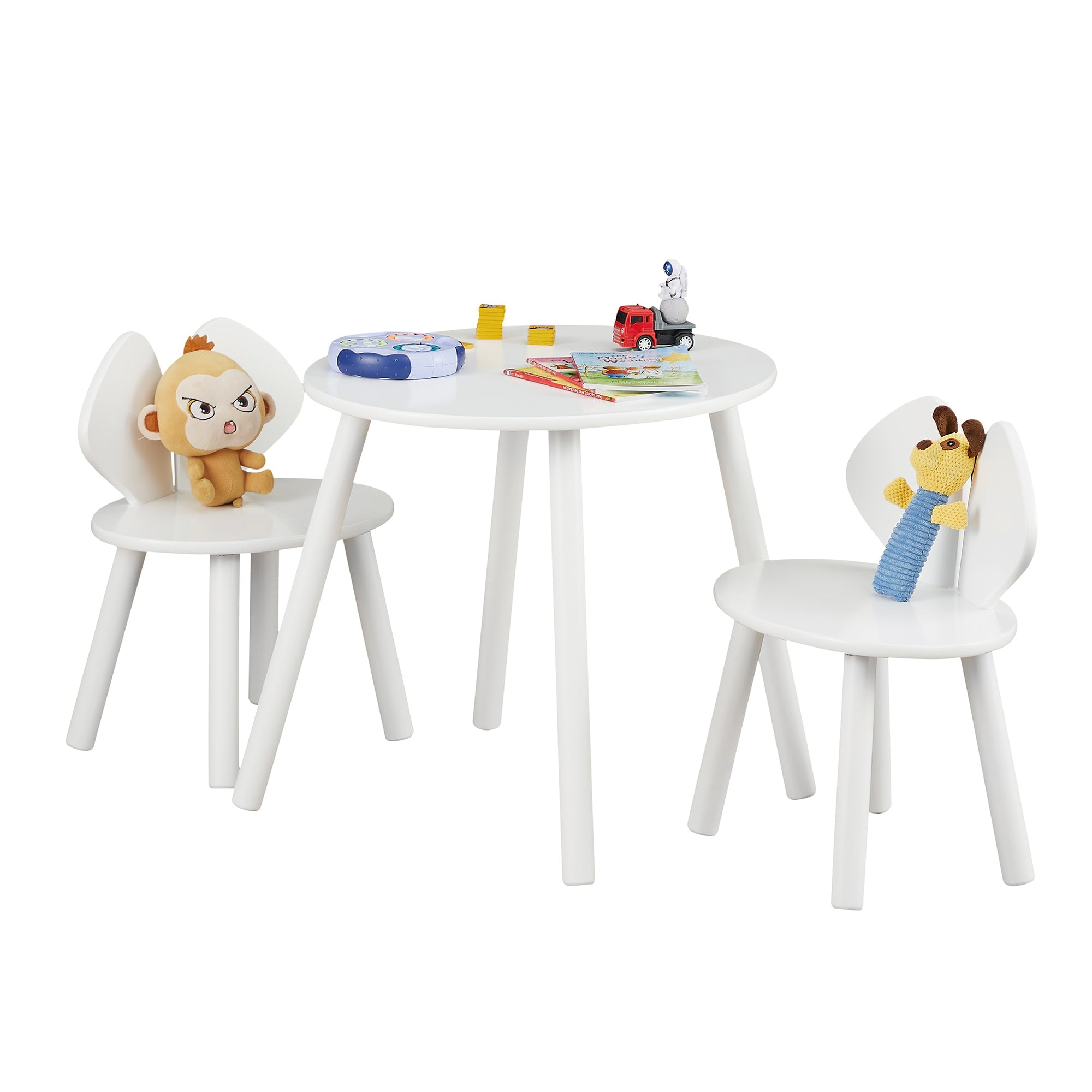 VECELO Kids Table and 2 Chairs Set, Toddler Wooden Activity Table and Chair Set for Ages 3-8, 23.6" L x 23.6" W Children Craft and Play Table Drawing Reading, White