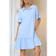 thumbnail image 5 of Women'S Summer Button Down Shirt Dress Casual Ruffle Sleeve Shift Mini Dresses with Pockets Light Blue XXL, 5 of 7