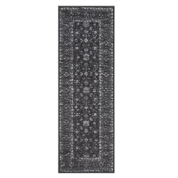 Vintage Rug 2x6 Washable Rug for Living Room, Traditional Oriental Carpet with Non Slip TPR Backing, Low Pile Thin Foldable Mat, Soft Non Shedding Floor Covering for Nursery
