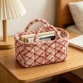 thumbnail image 6 of Cadancy Storage Basket Makeup Organizer with Handle Quilted Cosmetic Caddy Divided Compartments Portable Vanity Bathroom Bedroom Organizer for Toiletries Skincare Supplies, 6 of 9