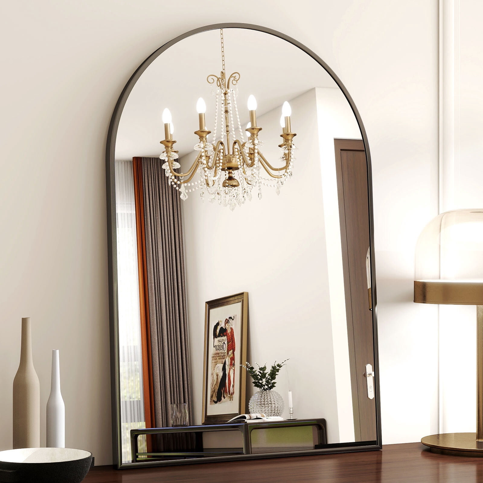 GRAHMCY 20"x30" Arched Bathroom Mirror Wall Mounted Mirror, Black