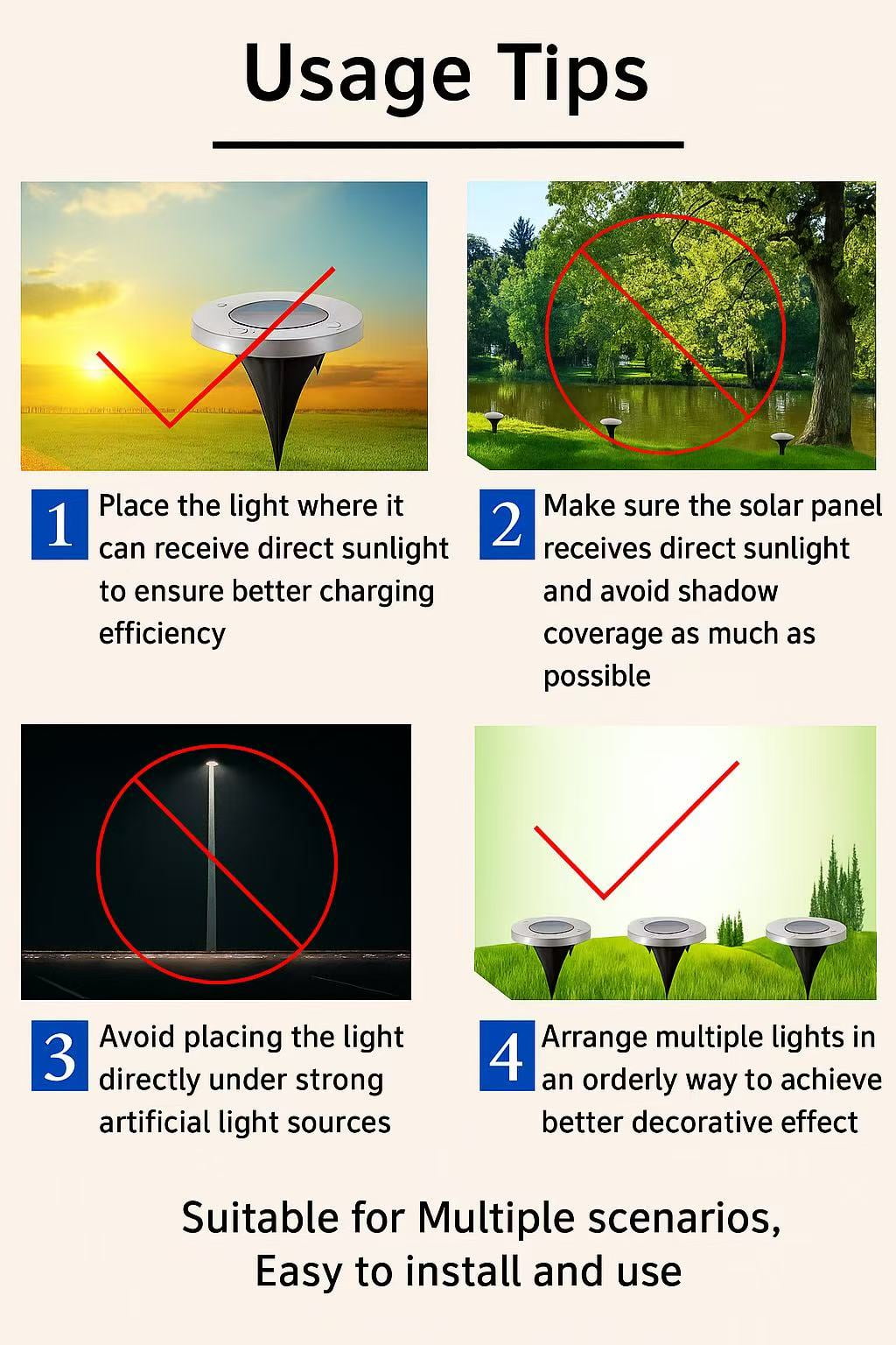 JT Morolux Solar Ground Lights- 8 pack, LED Disk Lights, White, Waterproof Outdoor Path Lights for Garden, Lawn, Walkway, Driveway（Warm White）