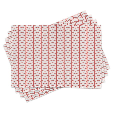 

Modern Placemats Set of 4 Geometrical Chevron Lines and Triangle Shaped Border Seem Artwork Image Washable Fabric Place Mats for Dining Room Kitchen Table Decor Dark Coral and White by Ambesonne