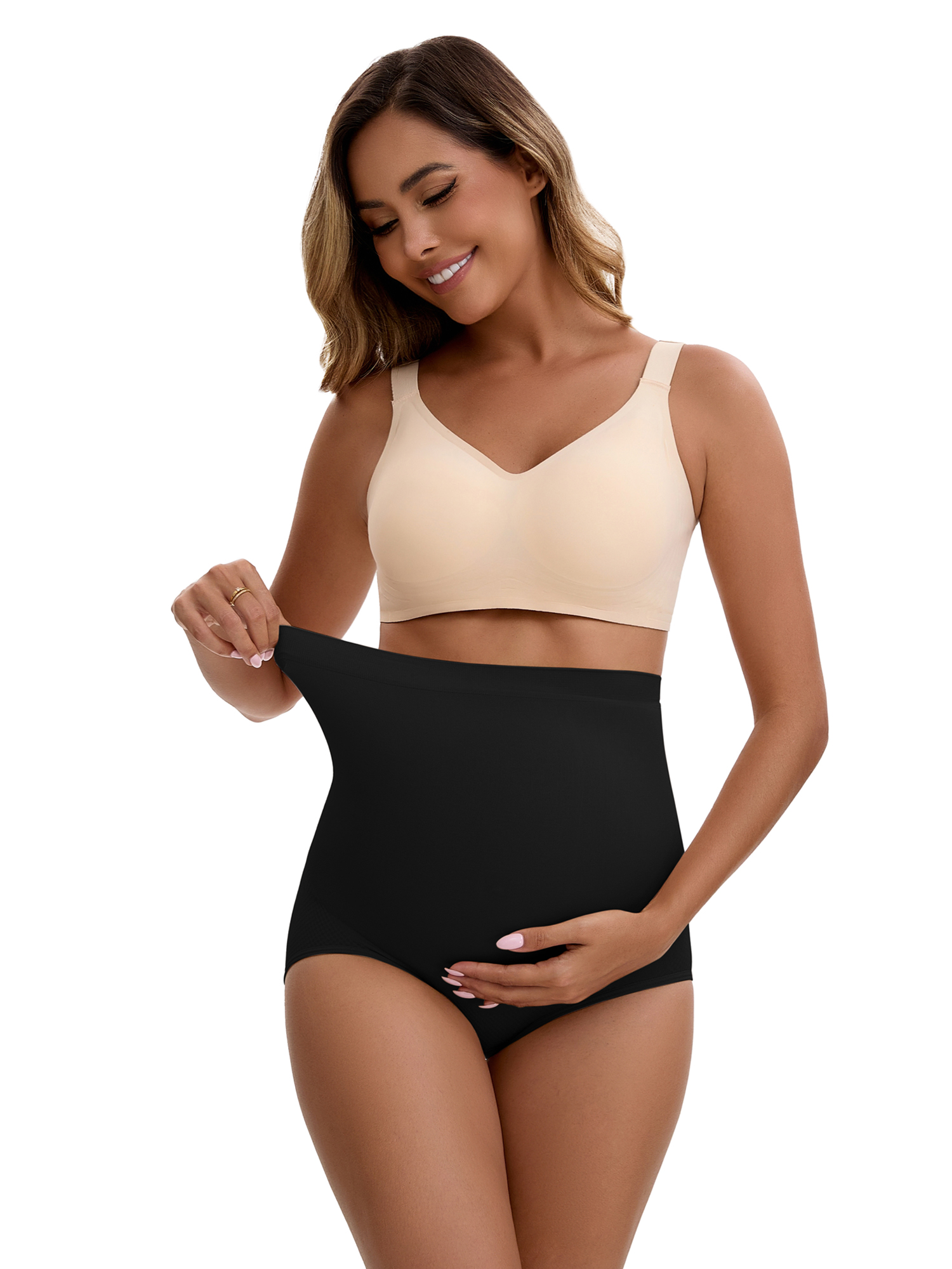 Unique Bargains Women's Maternity High Waist Briefs with Butt Lifter Design M Black