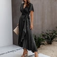thumbnail image 4 of SMihono Robe d'Été pour Femmes Grande Taille Été Femmes Aguichant à Col en V Imprimée Dames à Manches Courtes Robe de Plage Décontractée, 4 of 7