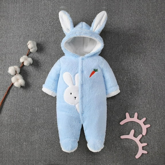 SDJMa Baby Boys Girls Winter Warm Outfits Cute Rabbit Ear Hooded Clothes Long Sleeves Zipper Romper Outwear Jumpsuit