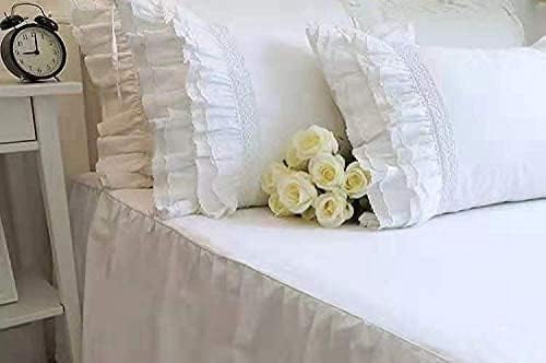 2-Pack Bright White Pillow Shams Cases Covers with Ruffles and Embroidery Lace Egypt Cotton King Size 20"X36" Princess Girls Bed