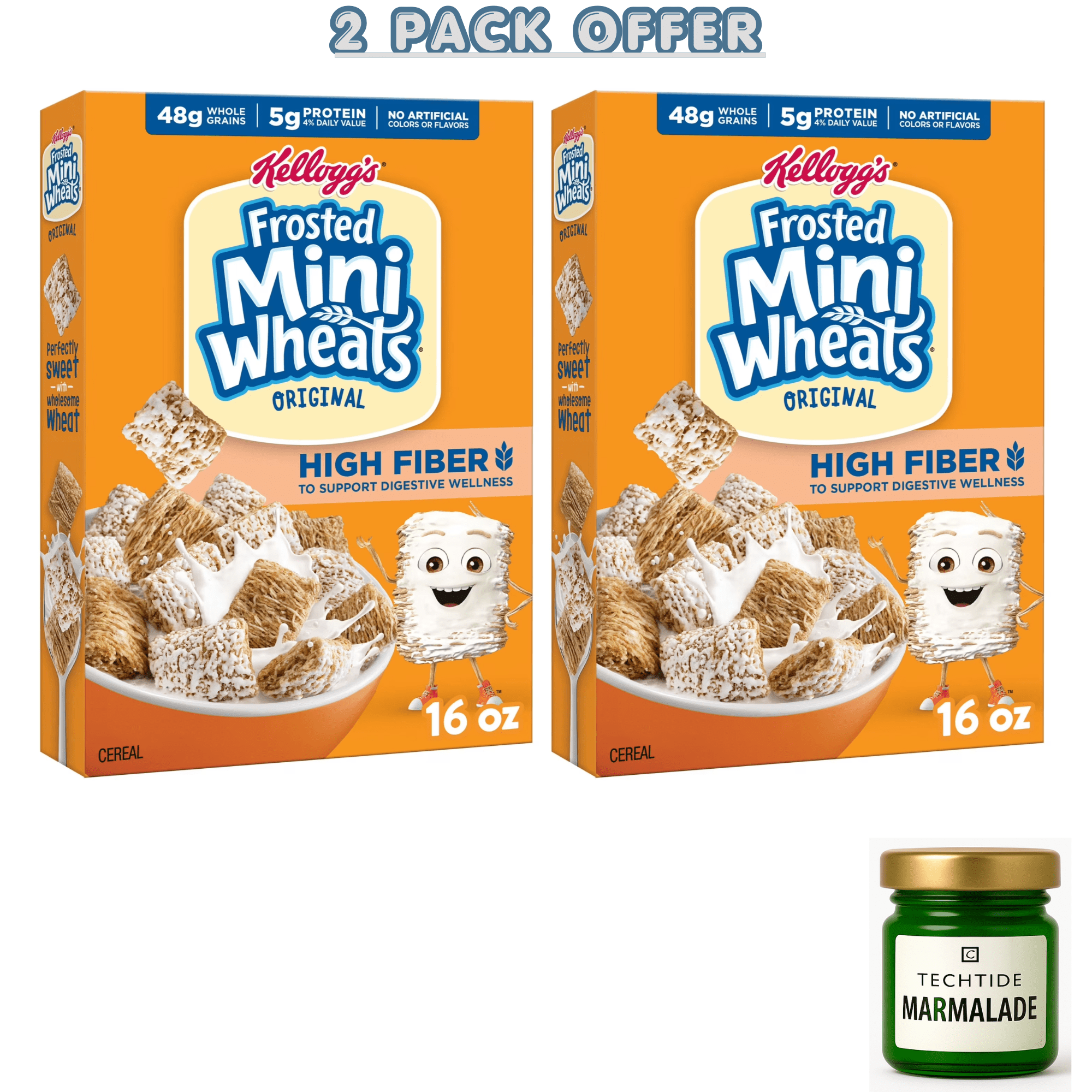 Kellogg’s Frosted Mini-Wheats Breakfast Cereal, High Fiber, 48g Whole Grain, 16 oz ( 2 BOXS )