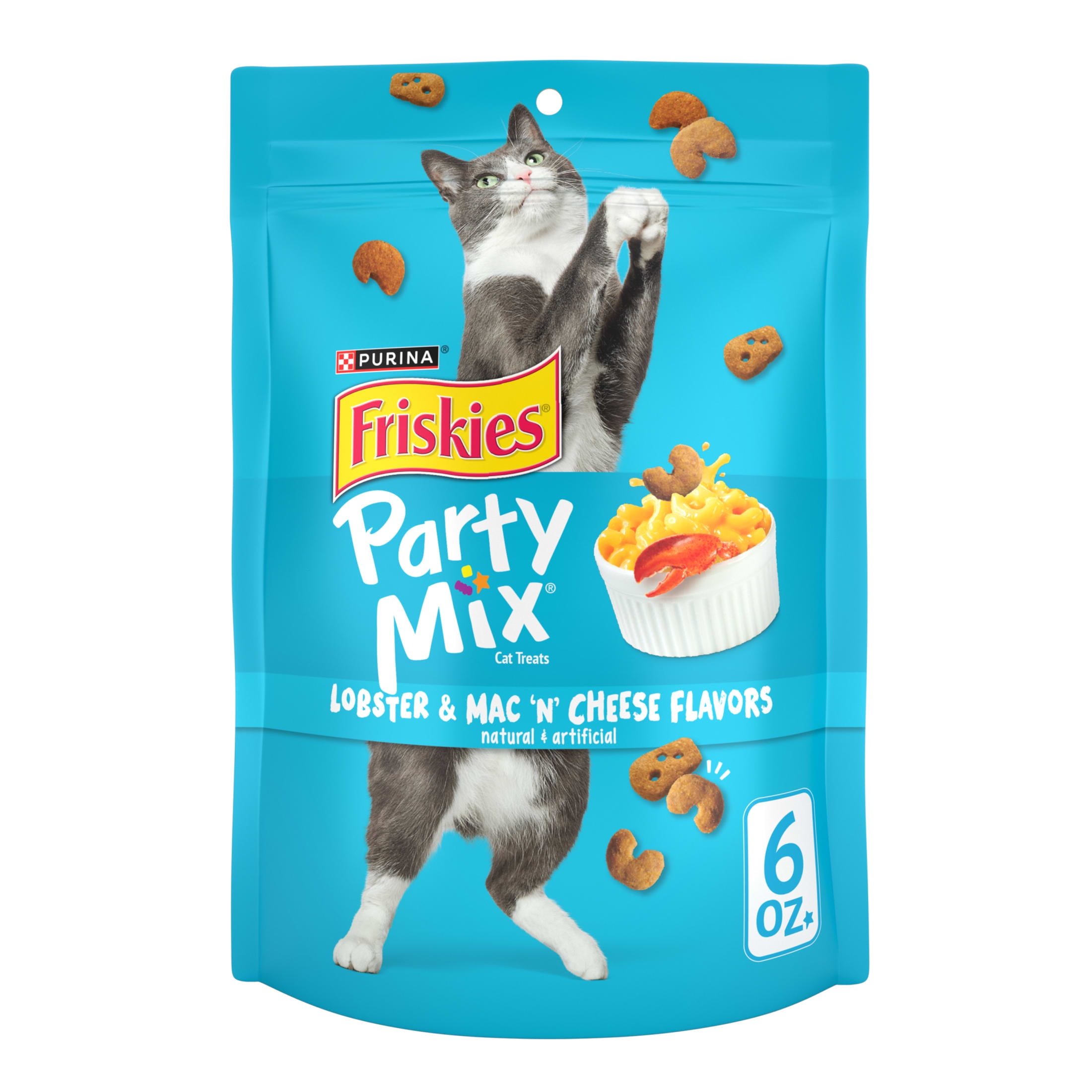 (2 pack) Purina Friskies Party Mix Lobster and Mac 'N' Cheese Flavor Treats for Cats, 6 oz Bag