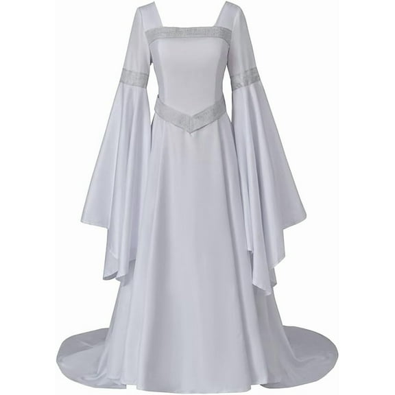 Renaissance Dress Women Medieval Dress Long Bell Sleeves Retro Fairy Elf Dress