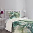 thumbnail image 3 of Ambesonne Teal Quilted Bedspread Set 2 Pcs, Abstract Marble Print Leaves, Twin Size, Cadet Blue Dark Khaki, 3 of 4