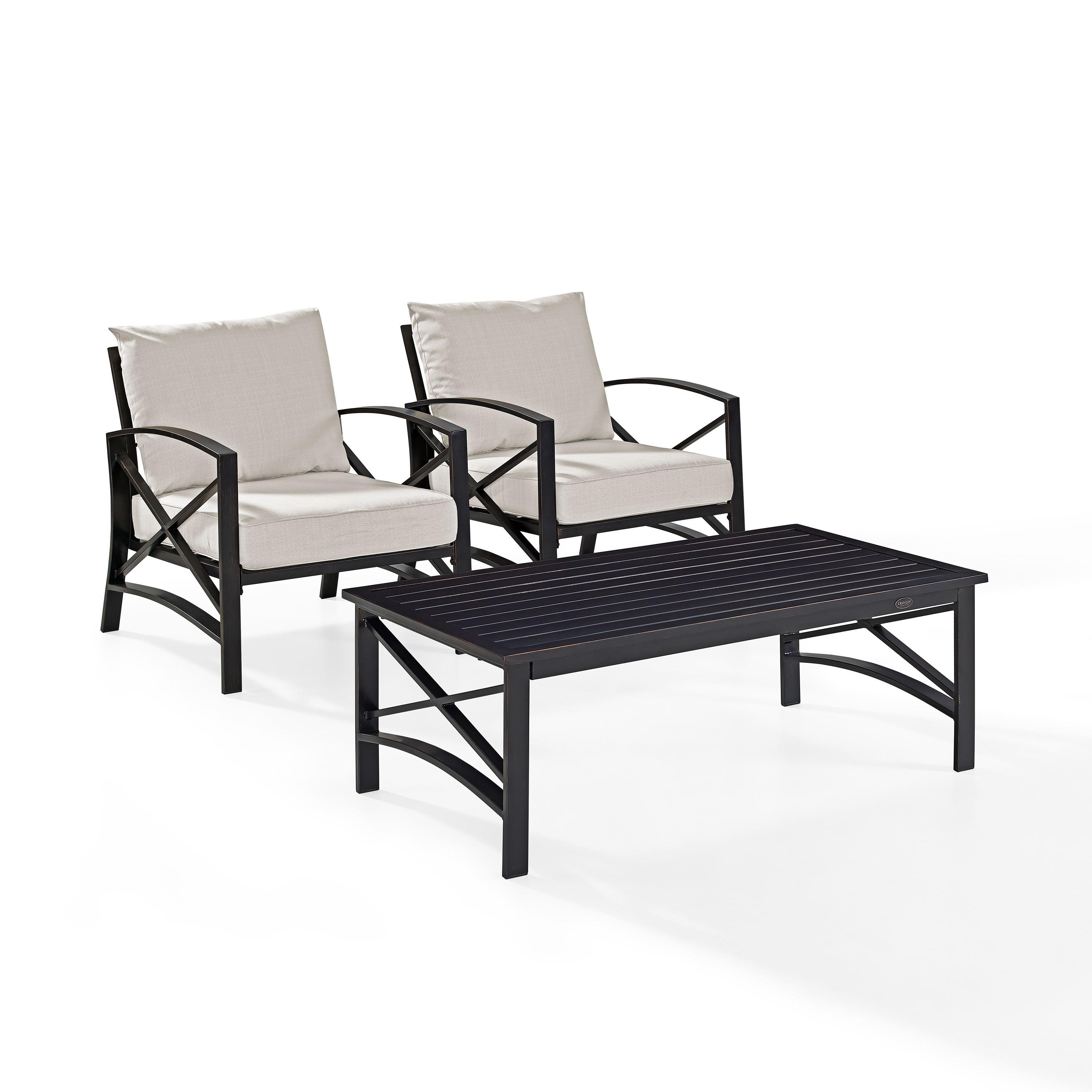 Crosley Furniture Kaplan 3 Pc Outdoor Seating Set With Oatmeal Cushion - Two Outdoor Chairs, Coffee Table - image 2 of 8