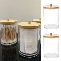 LYCAQL 2 Pack Acrylic Bathroom Jars With Lids Cotton Pad Round Holder For Bathroom Accessories Storage Organizer Vanity Makeup Storage Organizer