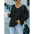 thumbnail image 1 of Women's V Neck Sweater Tops Hollow Out Sleeve Fall Blouse Tops, 1 of 4