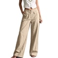 thumbnail image 2 of Mifsaly Wide Leg Linen Pants for Women High Waisted Work Trousers Lightweight Loose Fit Office Everyday Vacation Clothes with Front Pockets Beige,S, 2 of 8