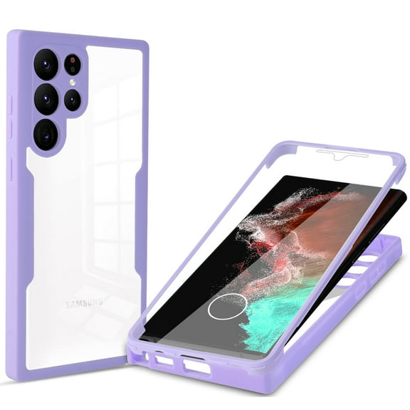 Designed for Samsung Galaxy S25 Ultra Case Full-Body Bumper Case Cover Built in Screen Protector Shockproof Transparent Back 360 Full Body Protective Case for Samsung Galaxy S25 Ultra, Purple