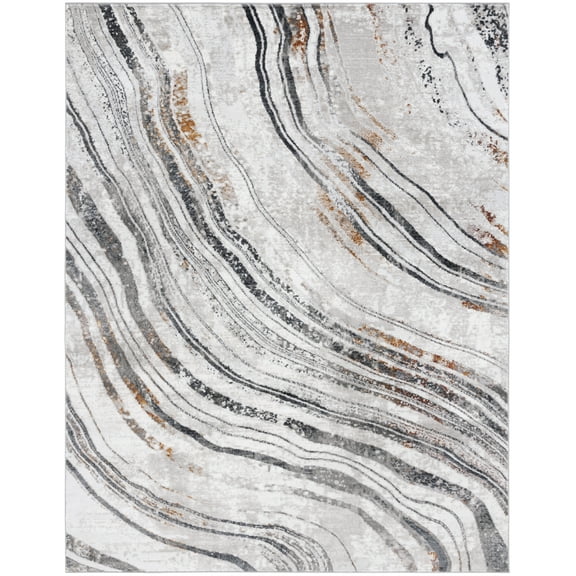 SAFAVIEH Meadow Savannah Wavy Marble Area Rug, Light Grey/Black, 8' x 10'