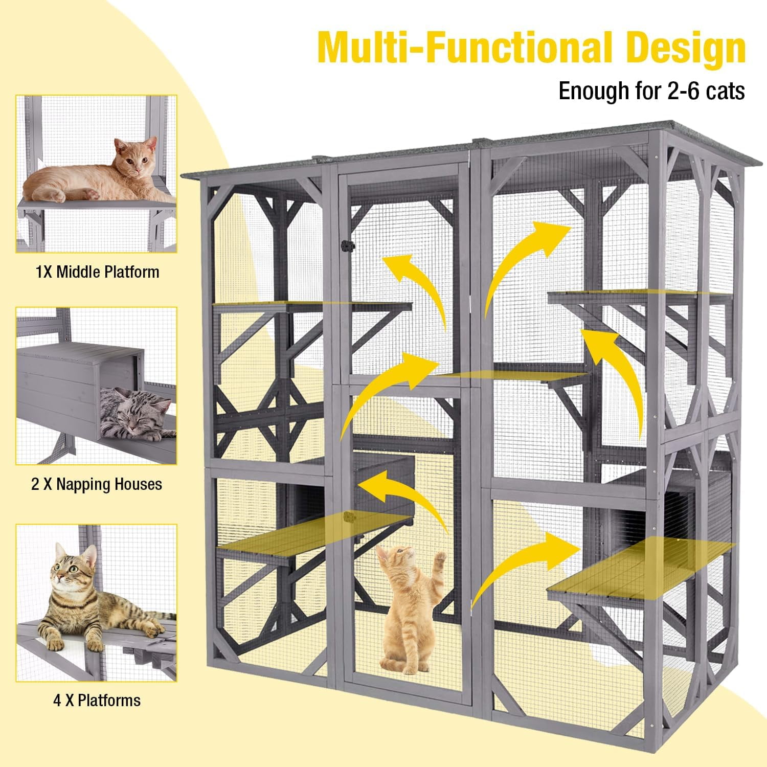 Aivituvin Catio Outdoor Cat Enclosure Extra Large Wooden Cat Cage Condo Playpen for Multiple Cats Waterproof Cover for Indoor Outdoor, Hideout, 7 Platforms