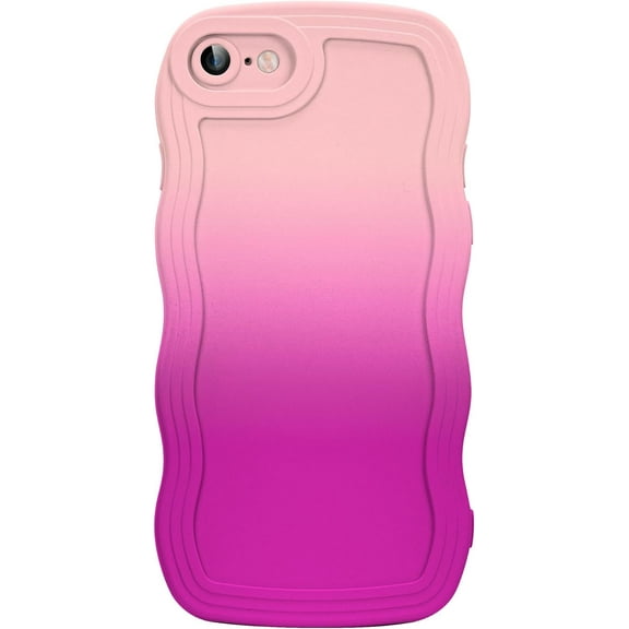 Compatible with iPhone SE/7/8 Case 4.7", Cute Kawaii Curly Wave Frame Shape Soft TPU Shockproof Protective Phone Cover for Women Girls, Pink/Plum