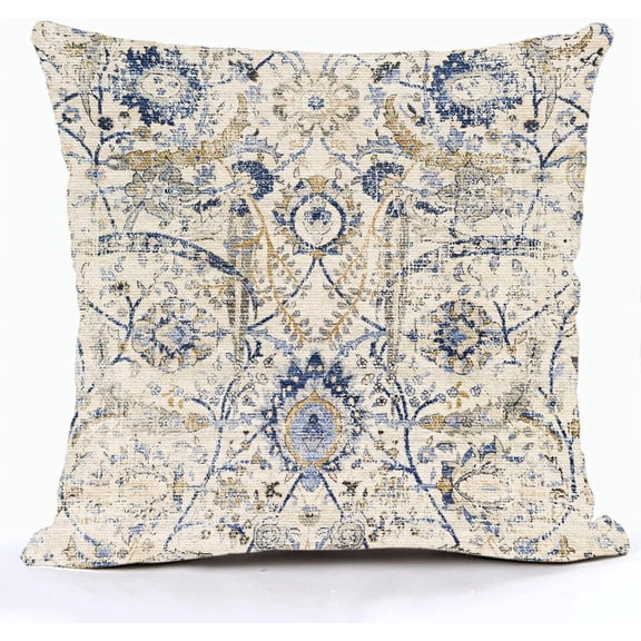 Boho Pillow Covers 18x18 Inch Geometric Tribal Carpet Pattern Throw Pillows Covers Yellow Blue Distressed Vintage Outdoor Decorative Cushion Covers