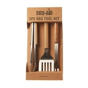 BBQ-AID 3 Piece Grill Set BBQ Accessories - Tongs, Spatula & Fork Utensils - Heavy Duty Stainless Steel Barbecue Grilling Accessories & Tools with Solid Sturdy Wood Handles
