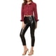 thumbnail image 2 of Chaquetas de mezclilla recortadas para mujeres INSPIRE CHIC con bolsillo en el pecho, con ribete de cuadros, chaqueta de mezclilla abotonada 2XL color rojo vino, 2 of 7