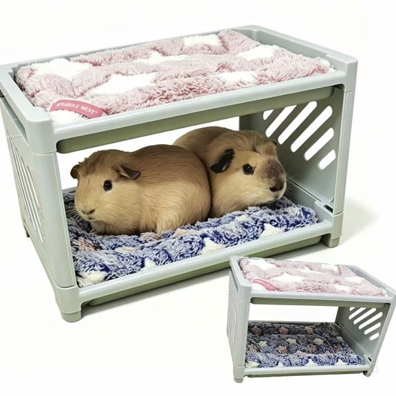 Renyuanyuan Pet Bed House, Detachable Two-Tier, 9.2x5.9x6.1in, 2 Cushions & 2 Blankets, for Rabbits, Chinchillas, Hamsters.