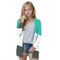 thumbnail image 3 of MKOSPLRT 5-14 Years Girls Color Block Print Long Sleeve Open Front Cardigan Casual Button Down Knee Length Coat with Pockets, 3 of 9