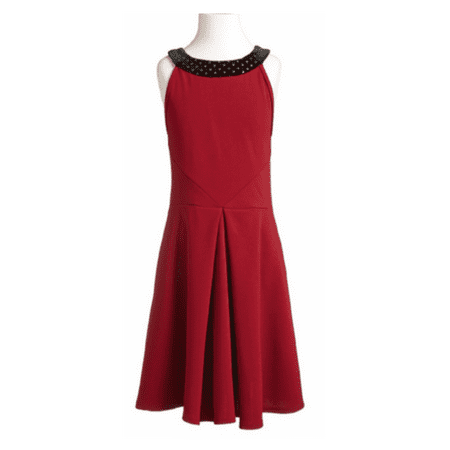 Sally Miller Girls' Studded Neckline Dress, wine, Size S, MSRP $84