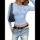 thumbnail image 3 of Camisetas de Larga para Mujer, Tops Cortos Básicos de Moda de Otoño, Conjuntos para Salir, Ropa Y2k Azul M, 3 of 7