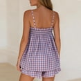 thumbnail image 4 of Women's Gingham 2 Piece Pajama Set Flowy Peplum Babydoll Cami Top Wide Leg Shorts Summer Loungewear Outfit (01Purple ,M), 4 of 7