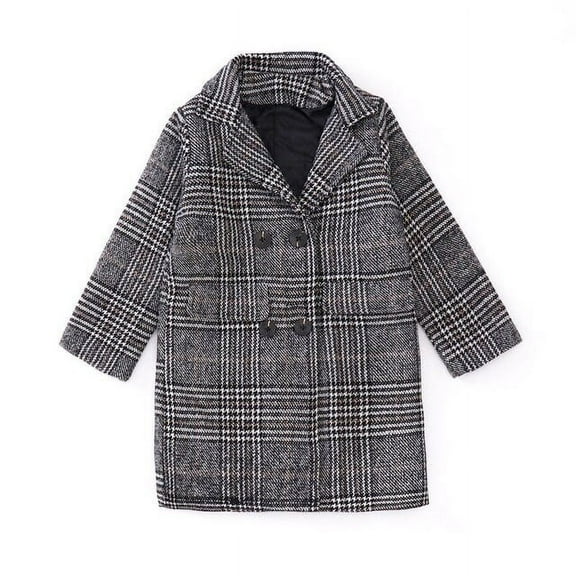 2021 New Spring Autumn Fashion Plaid Woolen Coat Hooded Jacket Winter Warm Overcoat Teens Girls Houndstooth Wool Coat for Girls