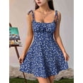 thumbnail image 2 of Women'S Boho Floral Dress Romper Spaghetti Strap Smocked Dress Royal Blue L, 2 of 7