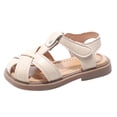 thumbnail image 6 of Girls Fisherman Sandals Soft Leather Closed Toe Princess Flat Shoes Summer Casual Breathable Strappy Beach Shoes White 8.5 Toddler, 6 of 7