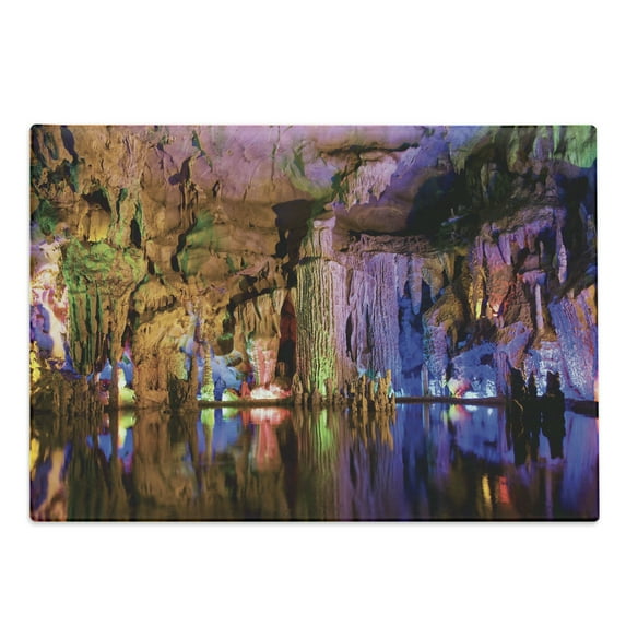 Guilin Cutting Board, Image of Stalactite and Stalagmite Formations Assembly Dragon Cave Yangshuo, Decorative Tempered Glass Cutting and Serving Board, in 3 Sizes, by Ambesonne