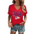 thumbnail image 2 of Independence Day Summer Tops for Women USA Flag V Neck Shirt Women Star and Stripes Graphic Tops Red White and Blue Short Sleeve Tee Summer Patriotic T Shirt, 2 of 3