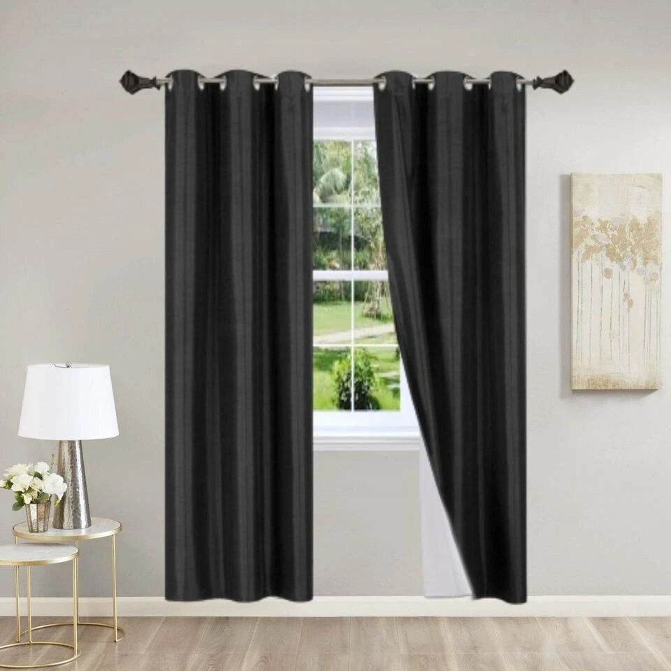 Gorgeous Home Linen Set of 2 Panels 100% Blackout Bedroom Window Curtain Panels, 84", Jet Black