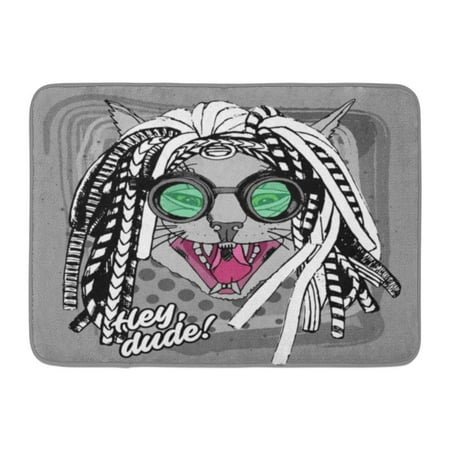 GODPOK Eye Black Attire Cyber Cat in Glasses Steampunk Animal 2 White Drawing Favorite Rug Doormat Bath Mat 23.6x15.7 inch