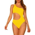 thumbnail image 1 of Traje de baño de una pieza para mujer, bañador monokini amarillo con corte asimétrico en la cintura, talla grande, 1 of 5