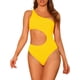 thumbnail image 1 of Traje de baño de una pieza para mujer, bañador monokini amarillo con corte asimétrico en la cintura, talla grande, 1 of 5
