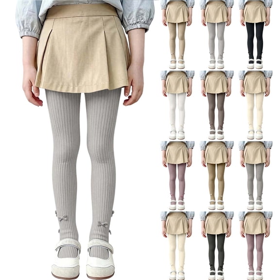 Pretxorve Kids Girls Stretchy Yoga Leggings Tights Solid Knit Bow Dance Casual Daily Wear Pants Sizes 2-7Y
