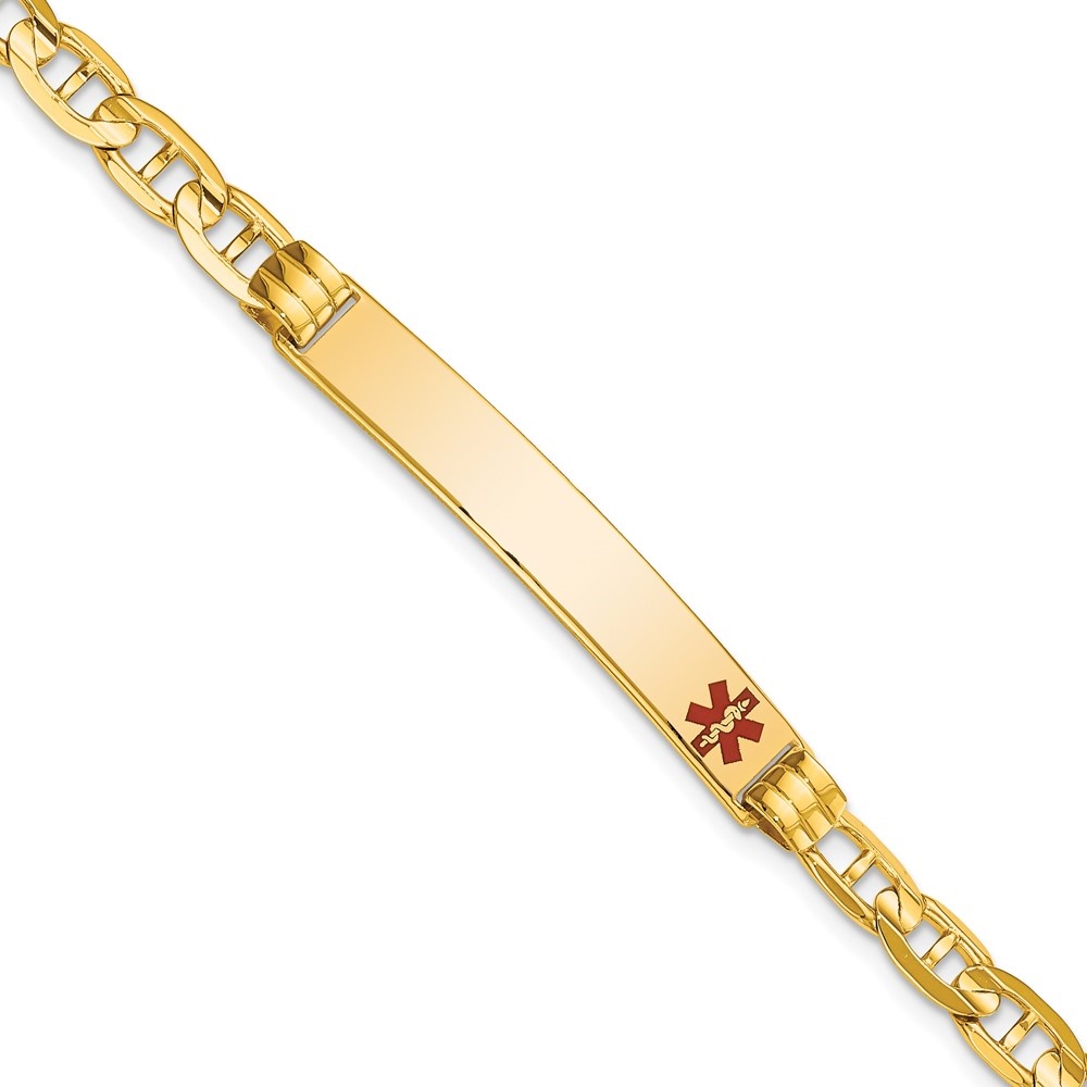 Auriga Fine Jewelry 14K Yellow Gold Red Enamel Anchor Id Bracelet 7 inch for Women (L- 7inch, W- 6.5mm)