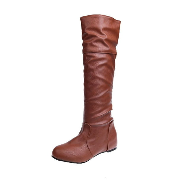Amzcrzy Zapatos de mujer,Zapatos de mujer,Zapatillas de mujer, Botas largas de invierno de color liso para mujer, tacón plano, punta redonda, hasta la rodilla Sandalias Mujer Zapatillas De Casa