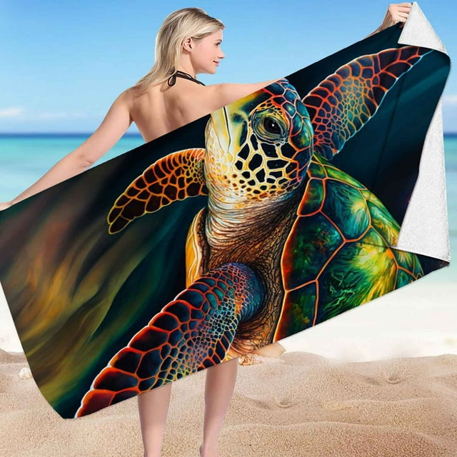 LSLJS Beach Serviette de Plage Été Essentials Serviettes de Plage Animaux Marins Serviette de Plage Microfibre Velours Double Face Tortue Pieuvre Serviette de Plage Serviette de Bain de Natation Serviette de Plage Polyvalente